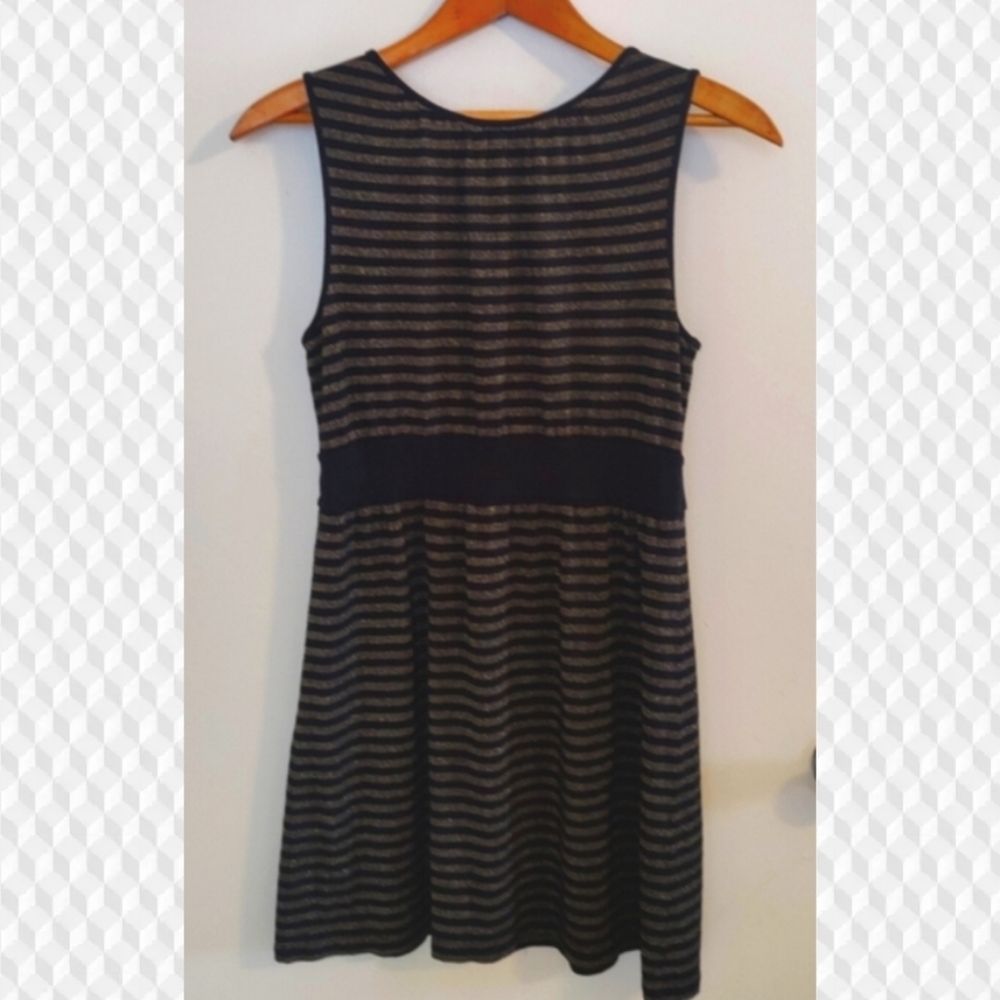 Y2K Express Black and Gold Striped Party Dress Corporate Goth NYE Whimsygoth - Picture 4 of 10